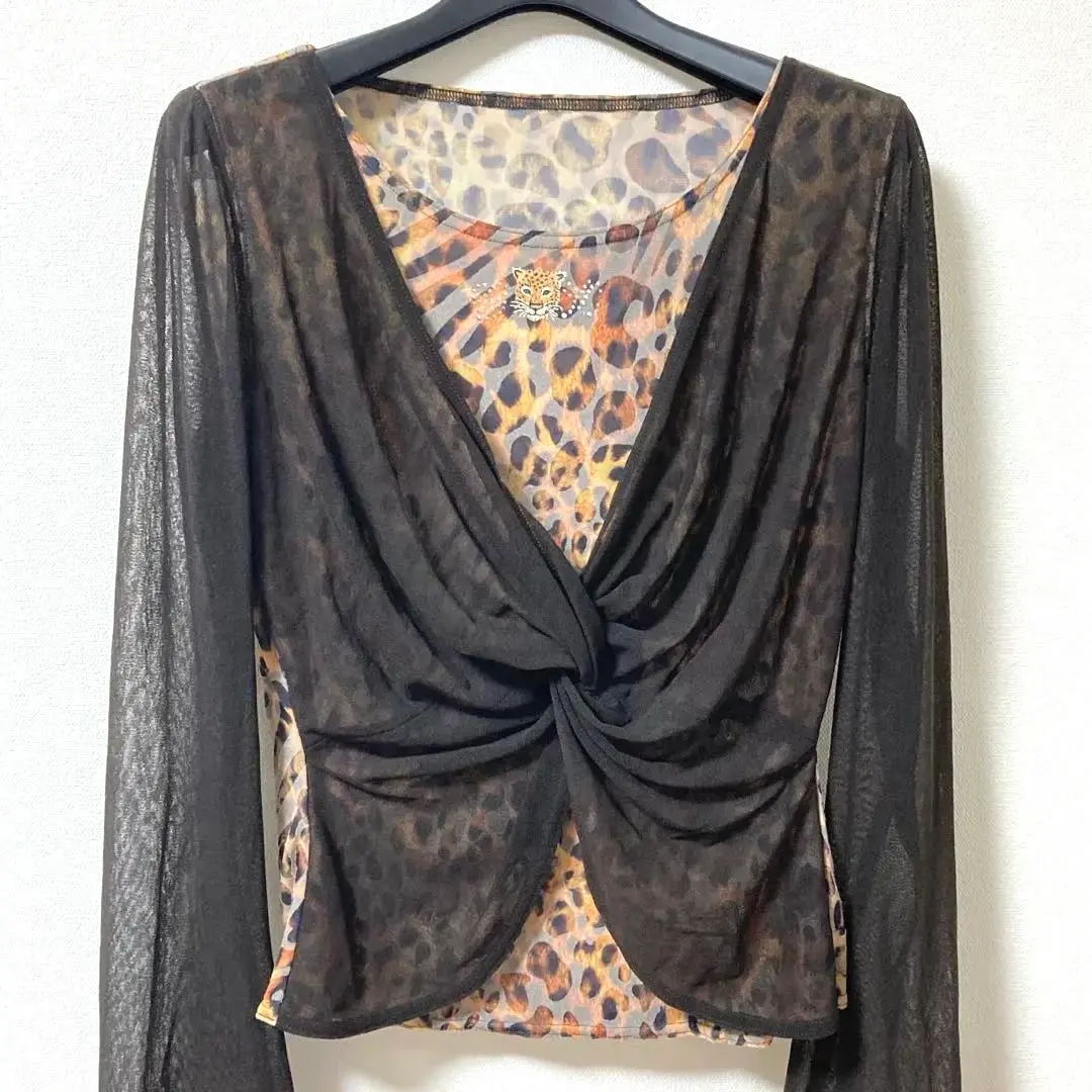 Thumbnail of Ital Style Leopard Print Sheer Cut and Sew Cardigan Rhinestone M
