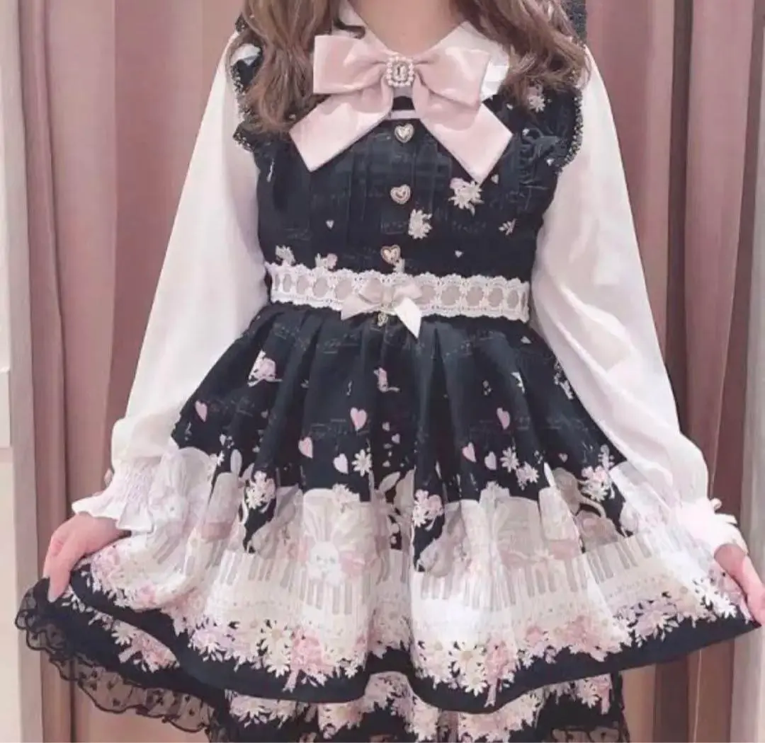 リズリサ　LIZ LISA セーラー襟　Melody Bunny柄　ワンピース LIZLISA ホワイト セーラー襟 MelodyBunny柄ワンピース 半袖