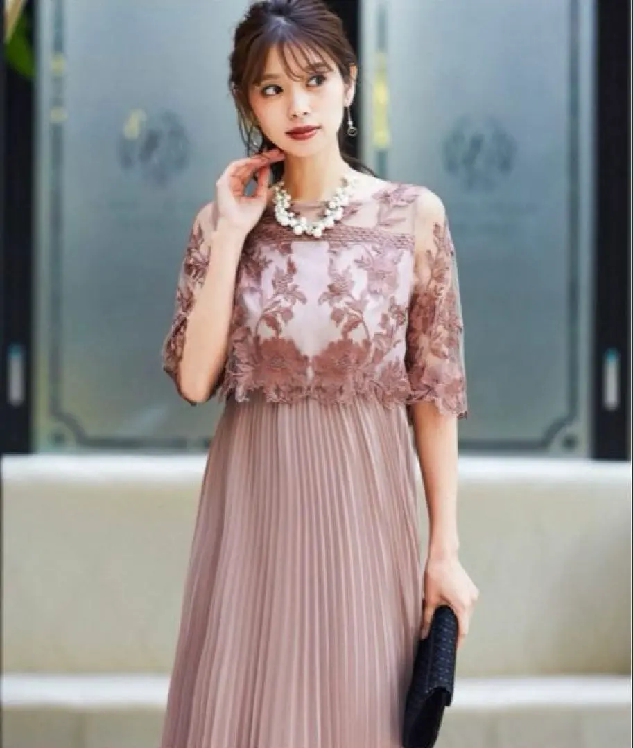 Thumbnail of Embroidered Lace-Paneled Pleated Long Wedding Dress