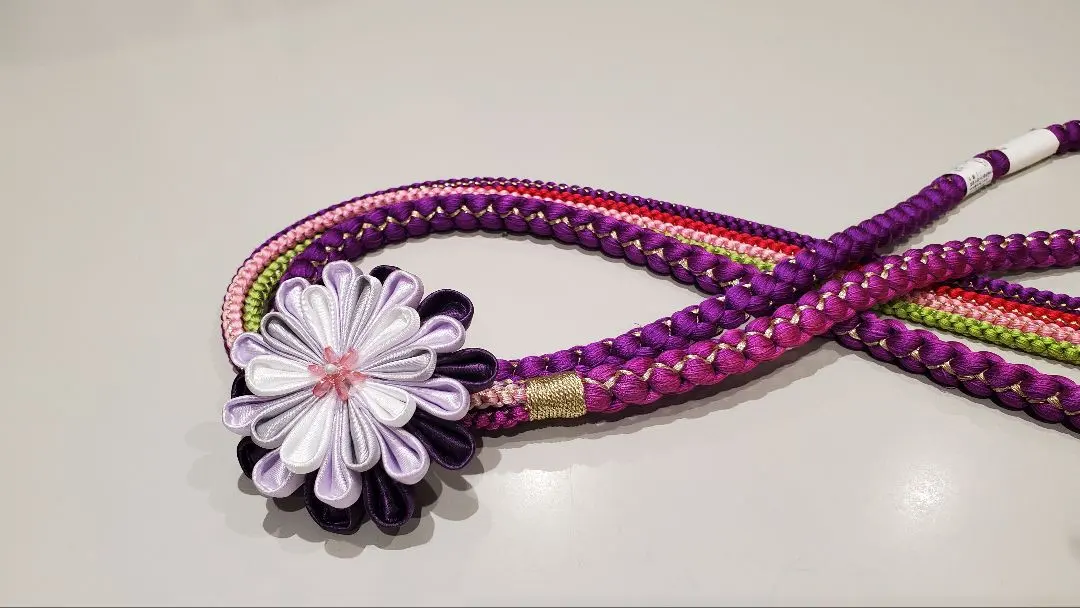 振袖用腰帶繩 花朵圖案 紫色 粉紅色 的縮圖