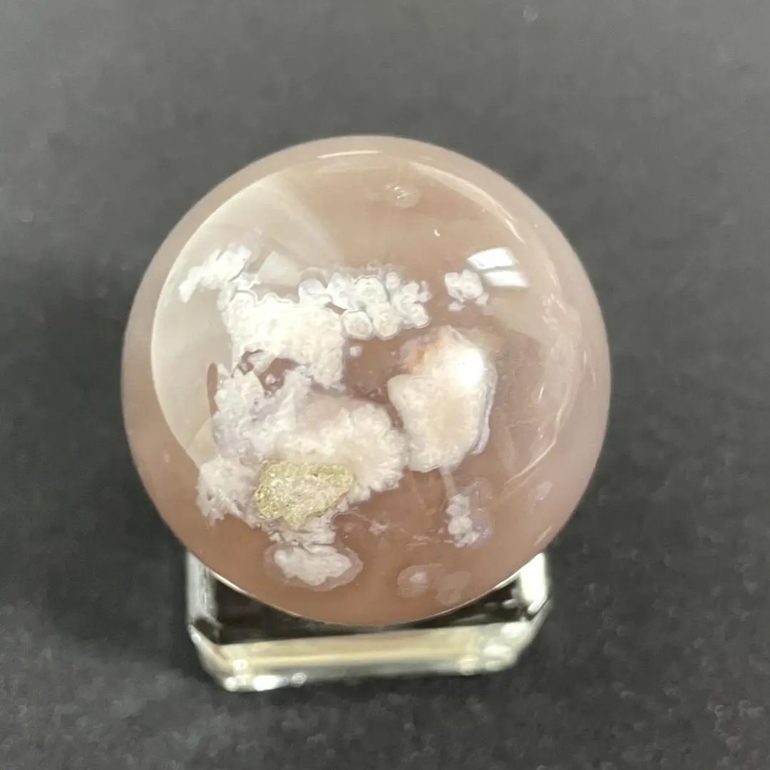 高品質　ブラック桜瑪瑙　夜桜瑪瑙　アゲート　スフィア　花 フラワーアゲート スフィア 3.5cm 丸玉 パームストーン サクラ