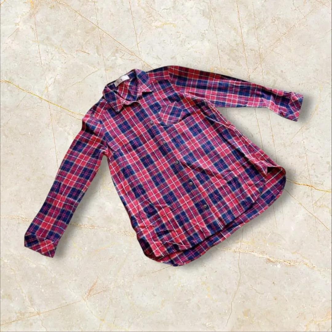Thumbnail of Whiteberry Long Sleeve Shirt Blouse M Size Long Length Red Check Pattern Cotton