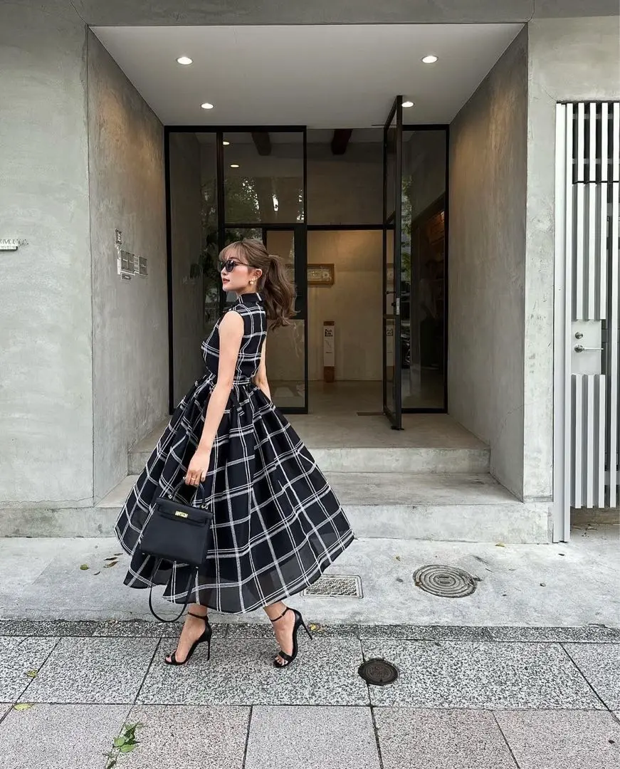 シェリエ flocky check long shirt dress shellerシェリエ flockycheck long shirt dress