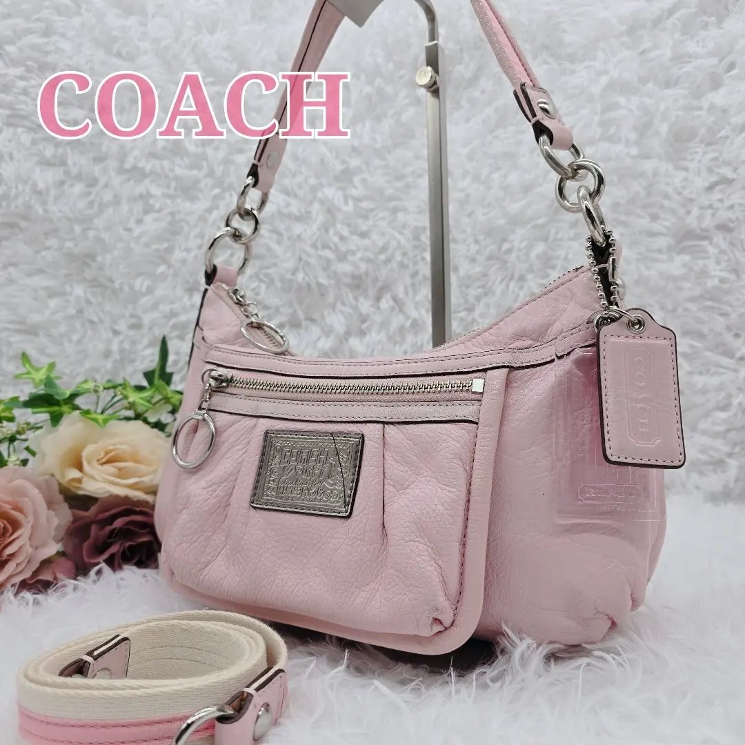 COACH 蔻馳 Poppy 2way 真皮 單肩包 粉色 Y2K 的縮圖
