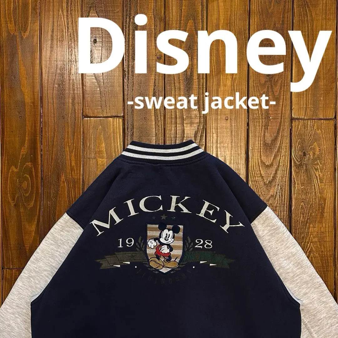 希少 90s DISNEY MICKEY MOUSE 袖レザー スタジャン M Disney - 希少 90s USA製 Disney MICKEY 袖革 スタジャン Mの