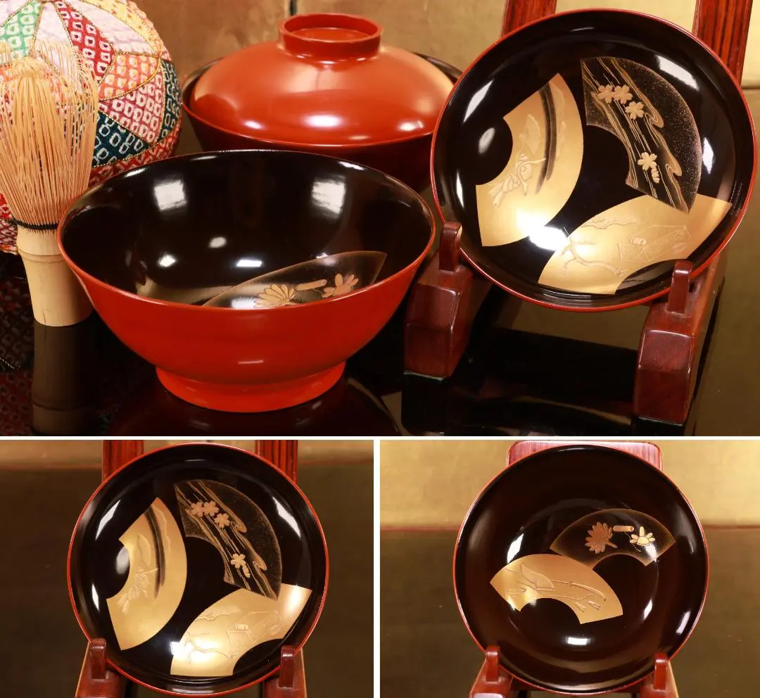 2136様感謝‼️JAPAN蒔絵GOLD 春蘭‼️受け継ぎたい逸品真塗在銘麦邨椀2客 2136様感謝‼️JAPAN蒔絵GOLD 春蘭‼️受け継ぎたい逸品真塗在銘麦