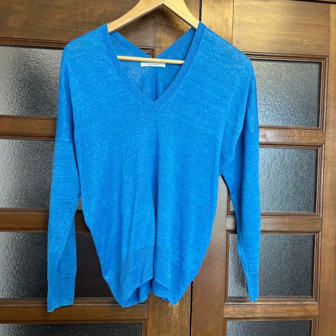 Thumbnail of MACPHEE Blue V-neck Long Sleeve Sweater