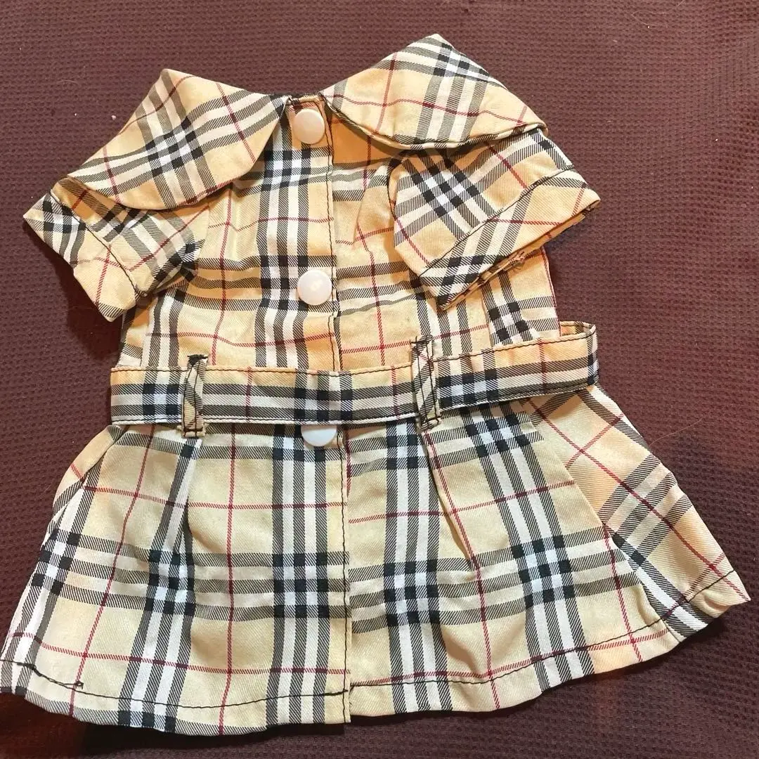 Thumbnail of Small dog check pattern dress, beige, with waist belt, stylish outing wear
