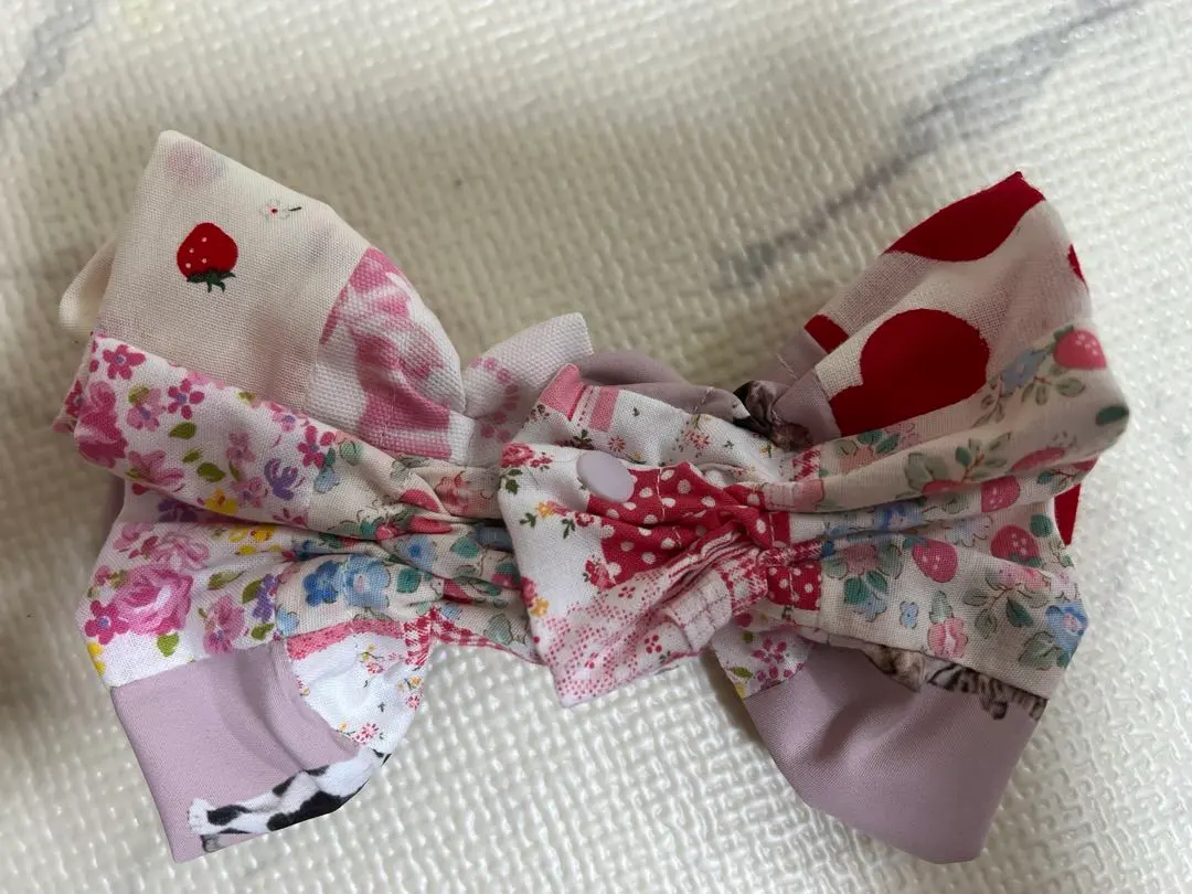 Thumbnail of Dog Ear Scrunchie Ribbon, Fairy Tale, Dreamy Kawaii, Floral Print, Strawberry, Patchwork