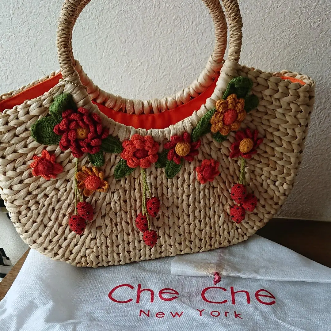 チチニューヨーク お花が可愛いかごバッグ Amazon | [チチニューヨーク] CheChe NewYork 花 立体アップリケ