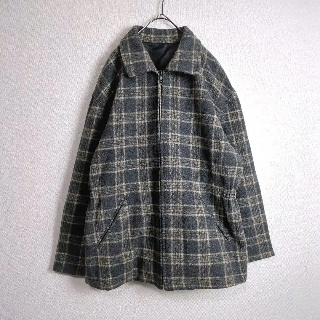 Thumbnail of Jacket (Size L equivalent) Zip-up Wool Blend Coat Check Pattern Gray Vintage