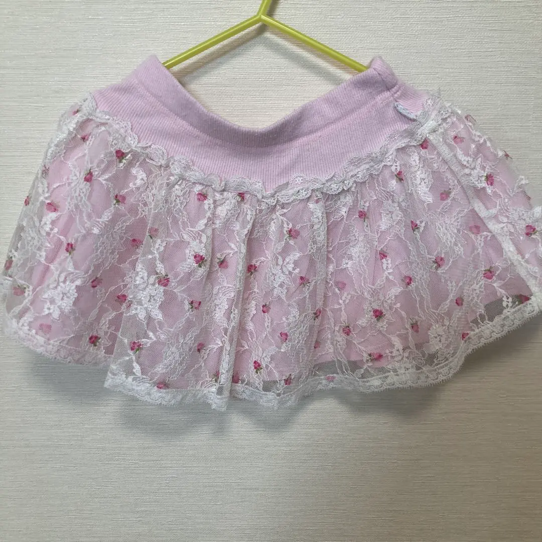 Thumbnail of Mezzo Piano pink frilly skirt with floral embroidery, 90cm