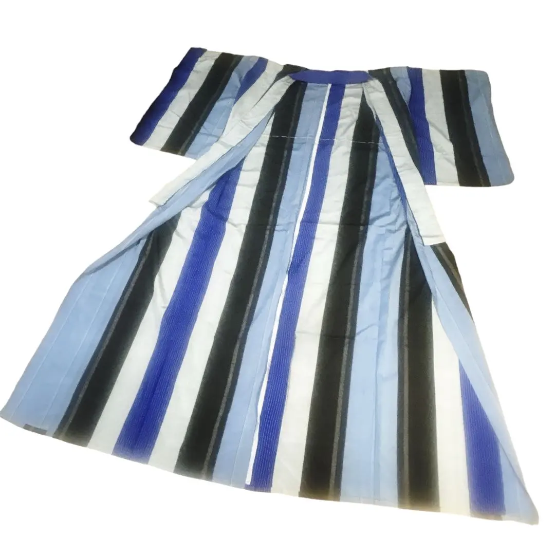 Thumbnail of Antique Kimono Komon (small pattern) Hitoe (single-layered) Vertical Stripes Navy Gray