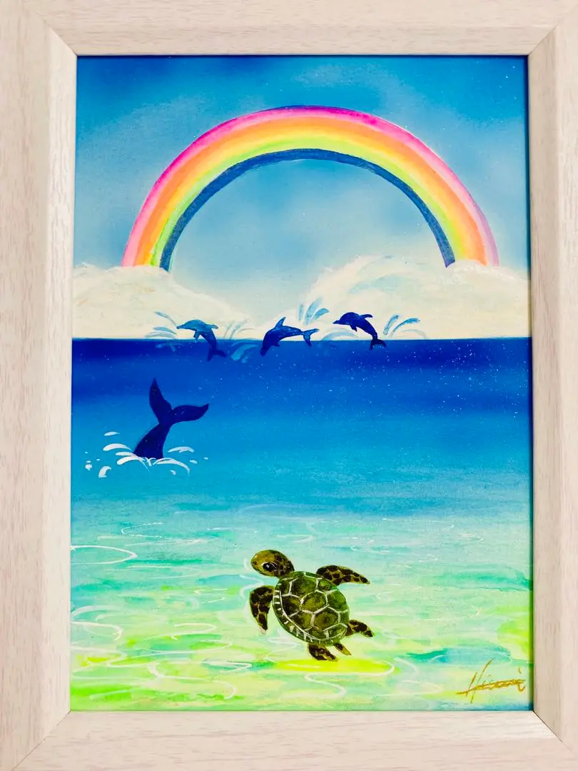 カラフルなウミガメの原画　キャンバス　アート 現代アート　動物画　海 71+QSAx-ubL._AC_SY200_QL15_.jpg
