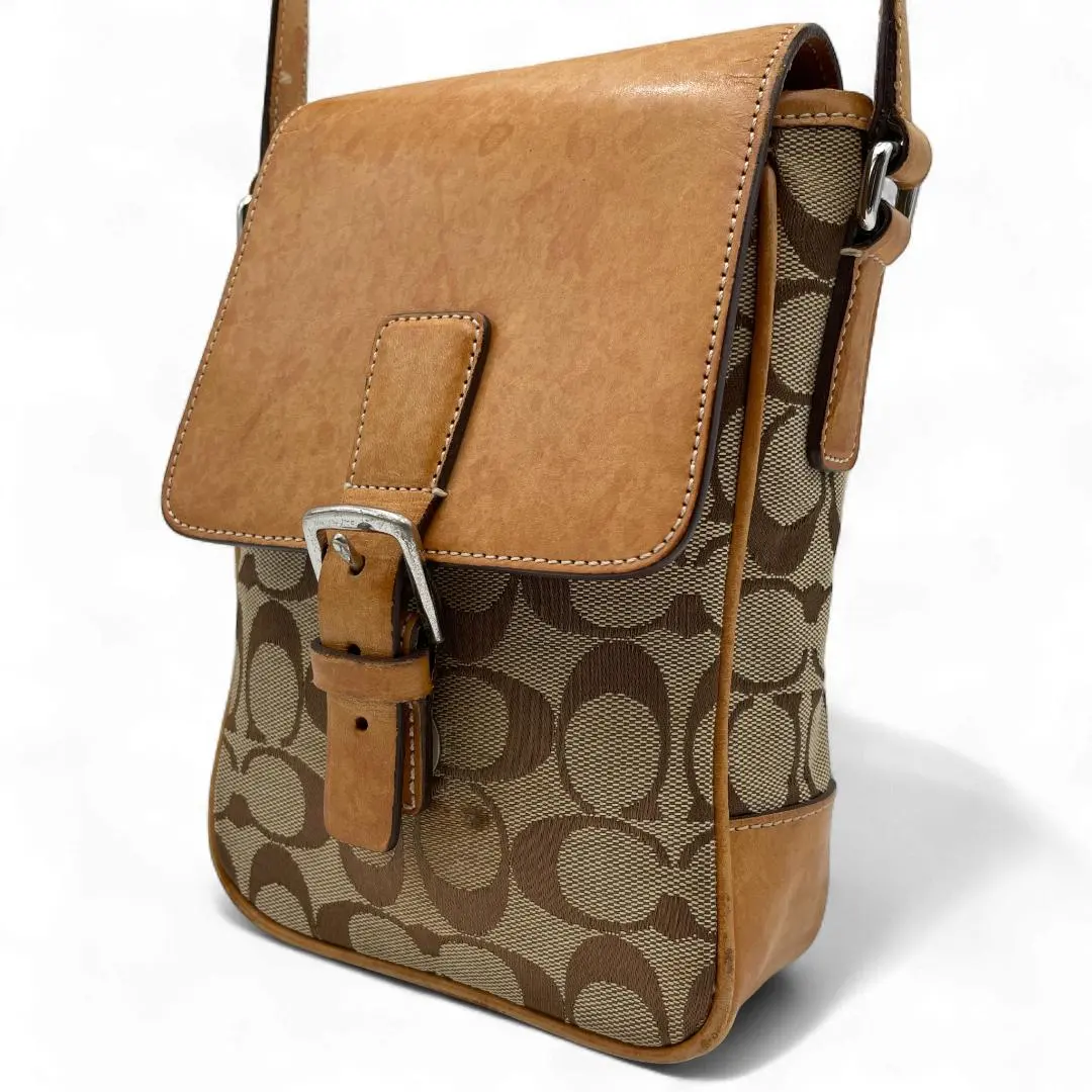 良品 COACH 肩背包 帆布 皮革 棕色 經典標誌 的縮圖