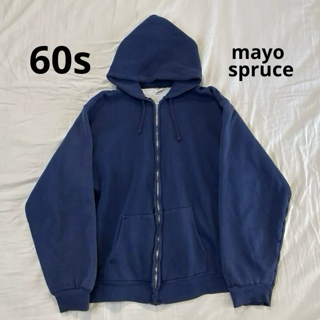 【希少】60s mayo spruce ダブルフェイス パーカー サーモンピンク 60s Double Face 2 Tone Rib Sweat Hoodie 赤 XL相当 vintage