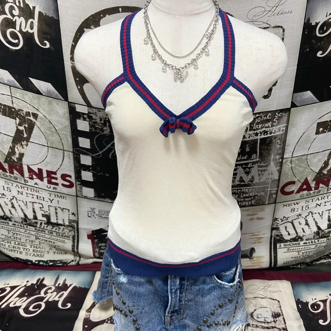Y2K MOSCHINO モスキーノ リボン タンクトップ Y2k Vintage Moschino Red Tank Top, Japanese Woman Geisha
