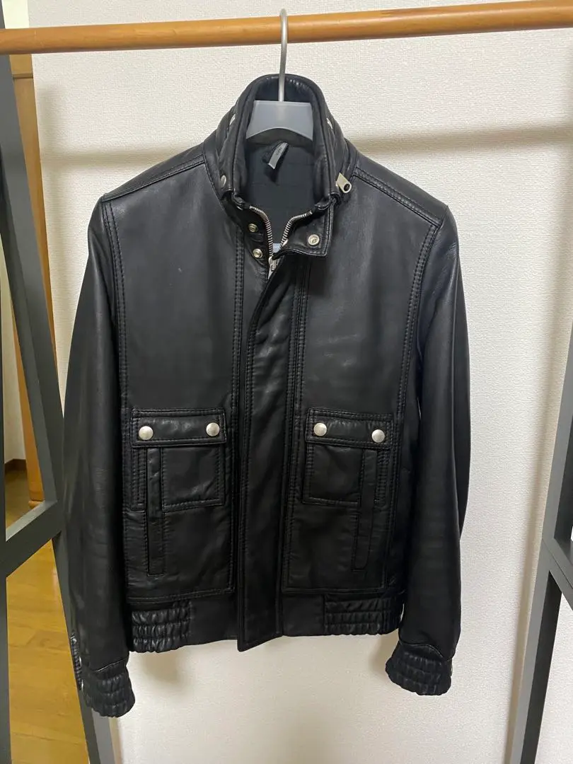 美品 Dior homme ラムレザー ライダースジャケット 46 ブラック STUD HOMME L字ジップレザージャケット 46黒 エディスリマン着用