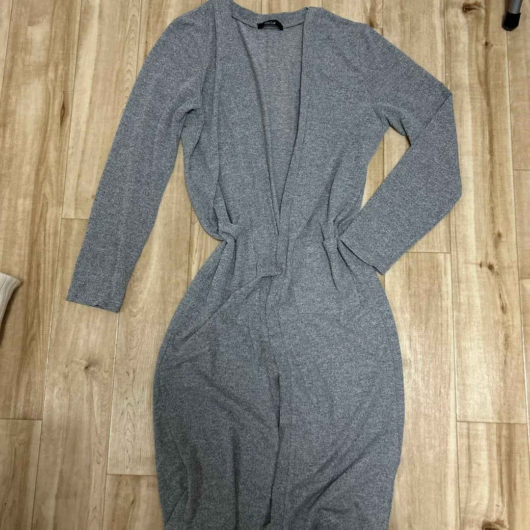 Thumbnail of Gray long cardigan with waist ribbon