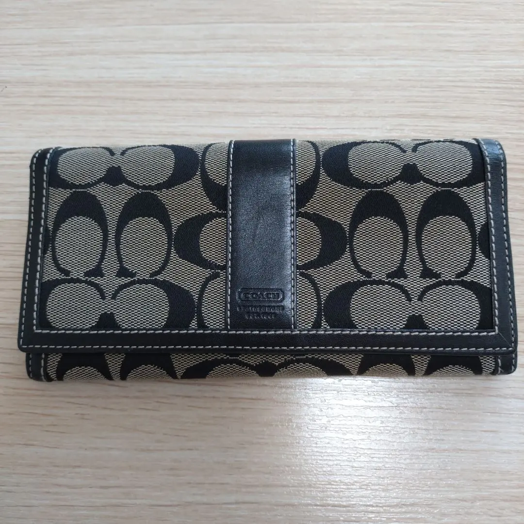 Thumbnail of COACH Monogram Long Wallet Beige x Black