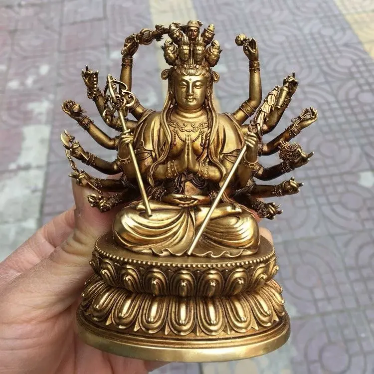 佛教美術 佛像 準提母菩薩佛像 十八臂佛母 佛堂供佛 雕刻 擺件 開運風水銅製 的縮圖