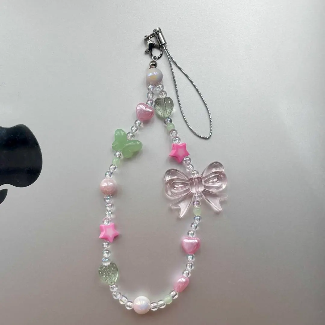 Thumbnail of 927 Korea Bead Keychain Bead Strap Pink Ribbon Balletcore