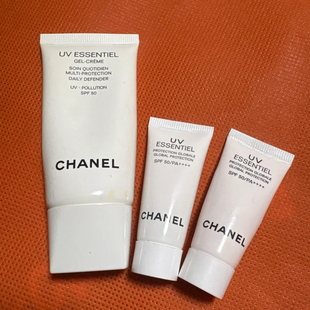 Thumbnail of CHANEL UV Essentiel 30ml, half remaining, and 2 samples