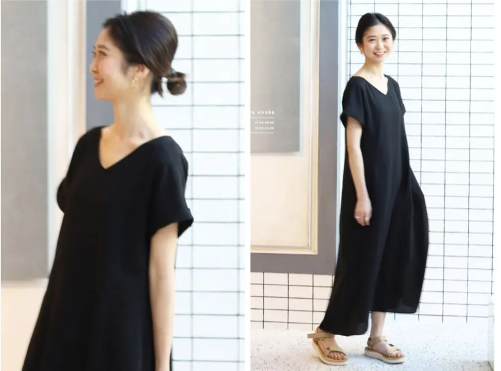 Thumbnail of Slobe IENA Linen Blend V-neck Long Dress Black Size S