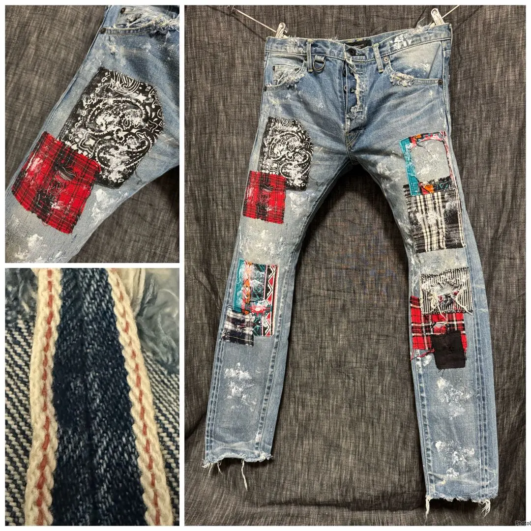 OVERDESIGN ストレッチセルビッチ　レザーリペアダメージ加工　デニム Yahoo!オークション - OVERDESIGN ストレッチセルビッチ レザーリペア