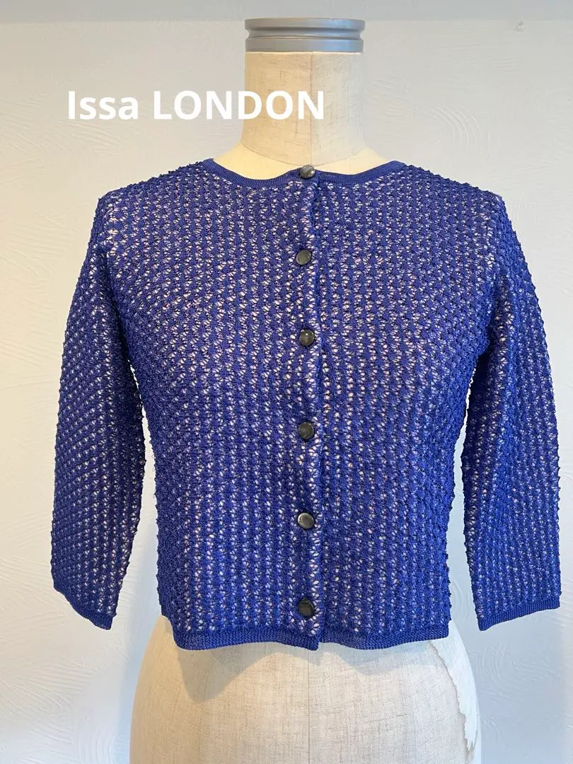 Issa London - ISSA(イッサロンドン) カーディガン サイズXS レディース美品  - ブルー×アイボリー×黒 七分袖/ショート丈 Issa London - ISSA(イッサロンドン) カーディガン サイズXS