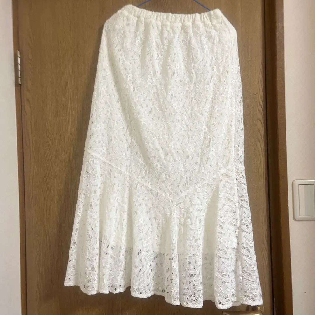 Thumbnail of Lace White Flare Long Skirt