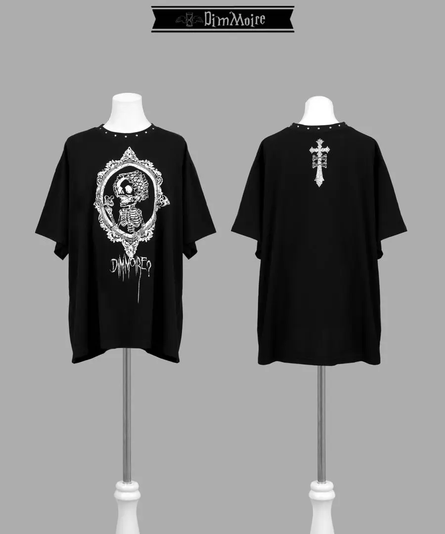 Dim Moire スカルプリント Tシャツ DimMoire ディムモアール スカルビッグTシャツ ホワイト 男女