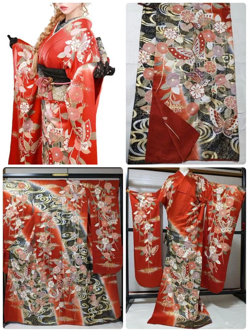 Thumbnail of Furisode (long-sleeved kimono), kimono, red