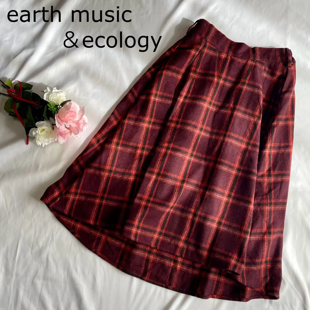Thumbnail of earth music&ecology Skirt Check Pattern Midi Flare Irregular Hem Skirt