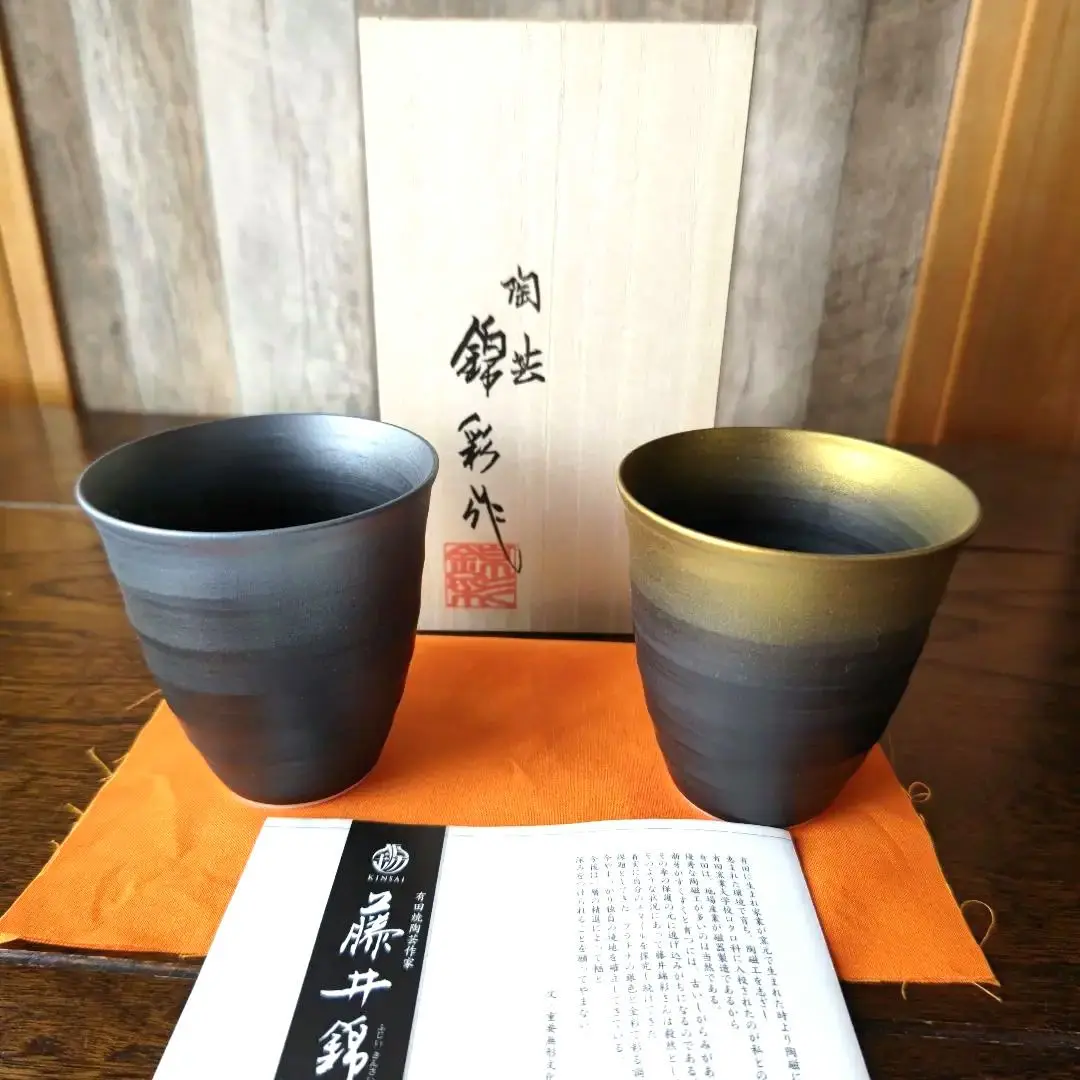 有田焼 陶芸家 藤井錦彩作】有田焼美術品 金彩青海波花鳥絵飾り