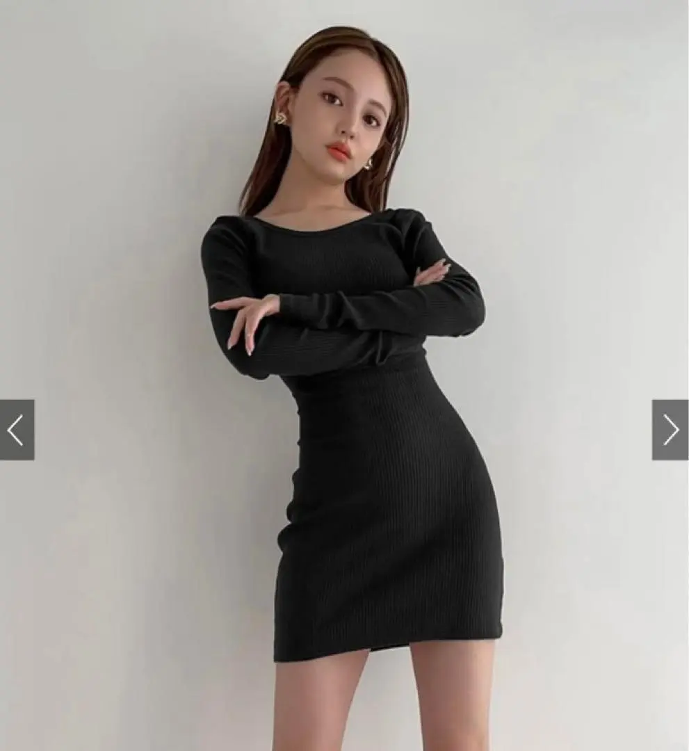 GRL 後背綁帶蝴蝶結針織連衣裙[rut496] 短款 M 的縮圖