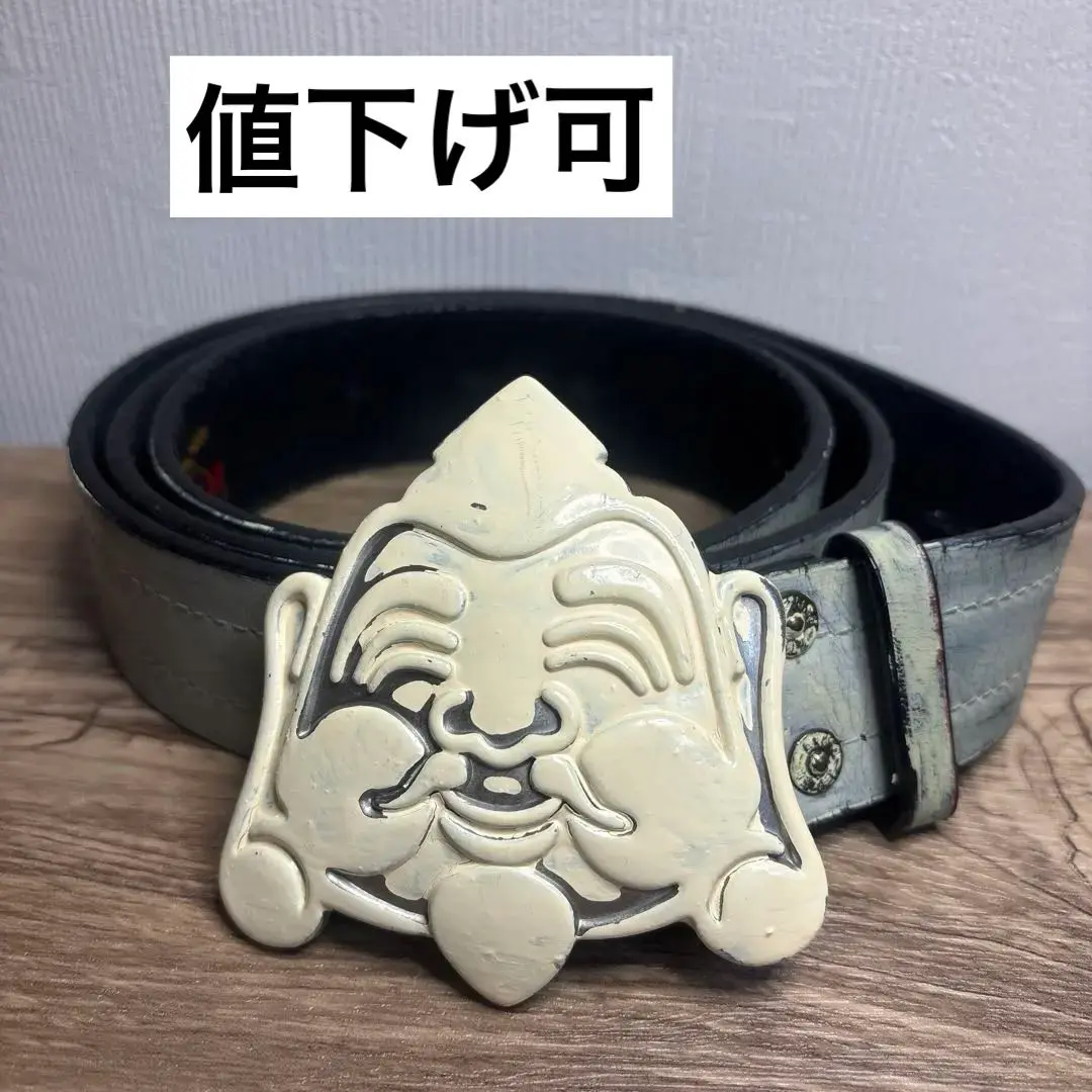 希少品 Evisu Paris vintage belt エビスベルト　カーキ Rare] EVISU genuine leather belt Length:105cm VG condition