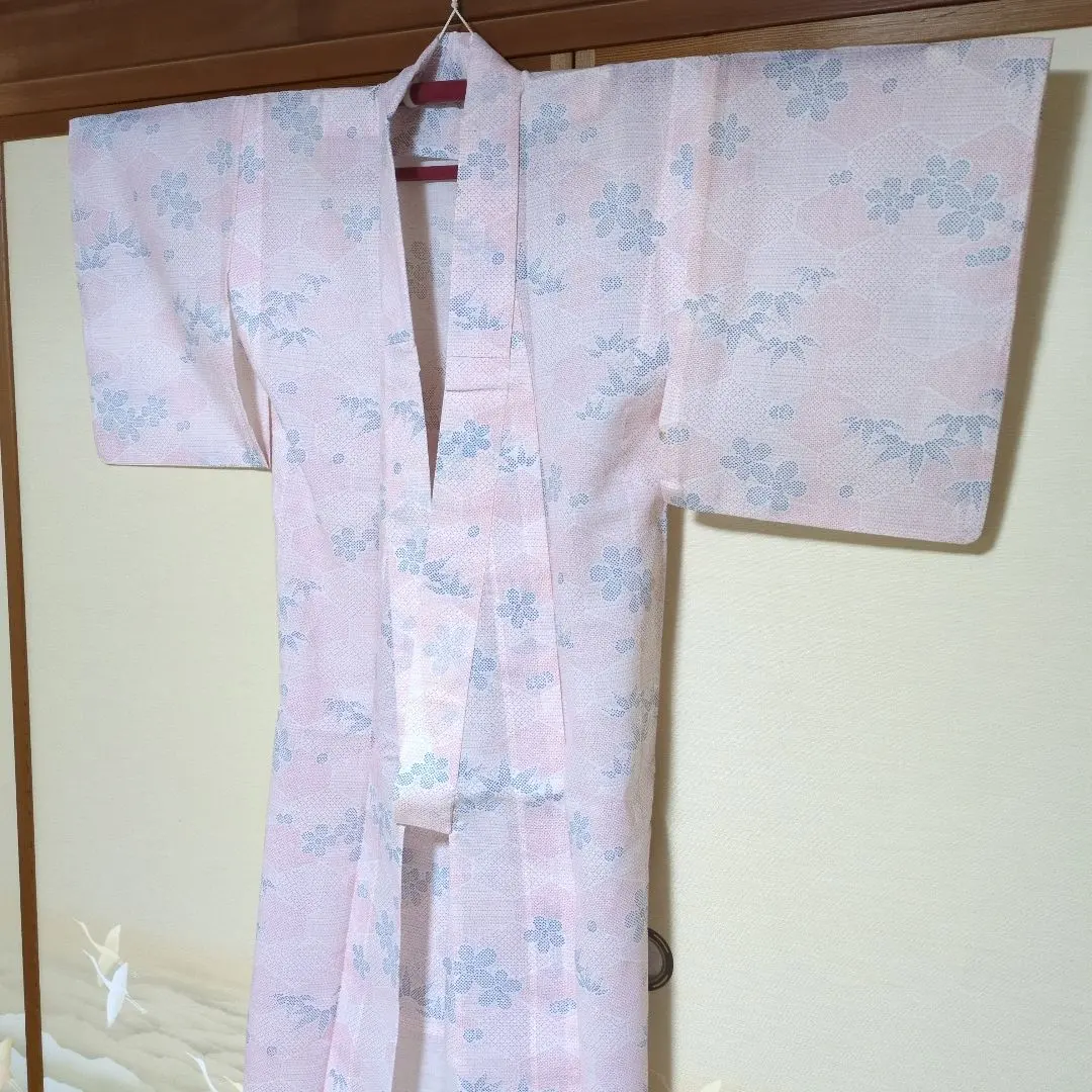 昭和復古 淺粉色 花紋 浴衣 的縮圖