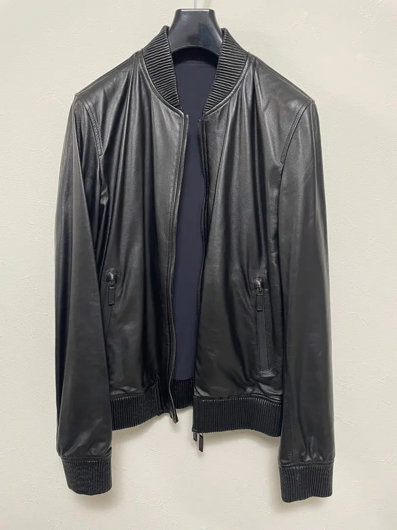 訳ありGiorgio Armani シングルライダースジャケット 50 黒 GIORGIO ARMANI ライダースジャケット スポーツジャケット