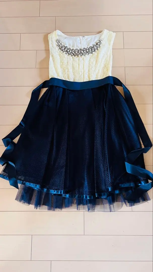 Thumbnail of Further reduced price!! Adult dress for weddings, navy and off-white, one-piece dress