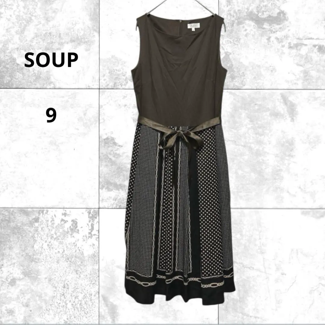 Thumbnail of Soup Sleeveless Mixed-Material Dress Dot Chain Ribbon Belt Elegant 9