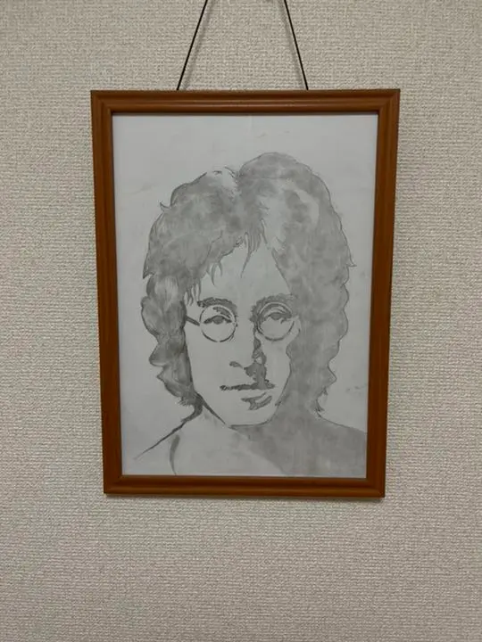 ジョンレノン　オノヨーコ　人物画　イラスト　白磁板　フレームスタンド　ビートルズ ジョンレノン オノヨーコ 人物画 イラスト 白磁板 フレーム