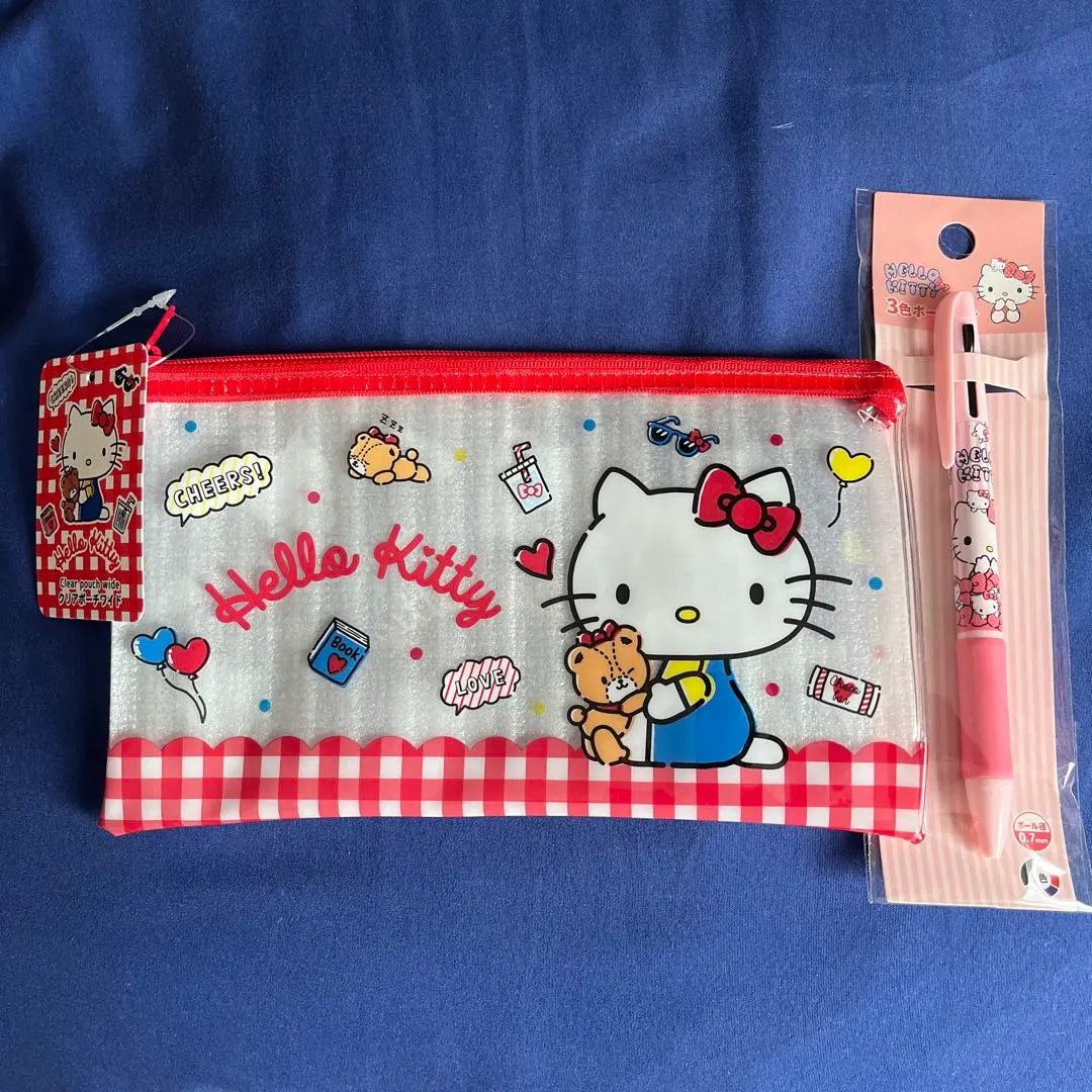 Thumbnail of Hello Kitty ❤︎ Tricolor Ballpoint Pen & Clear Pouch Set