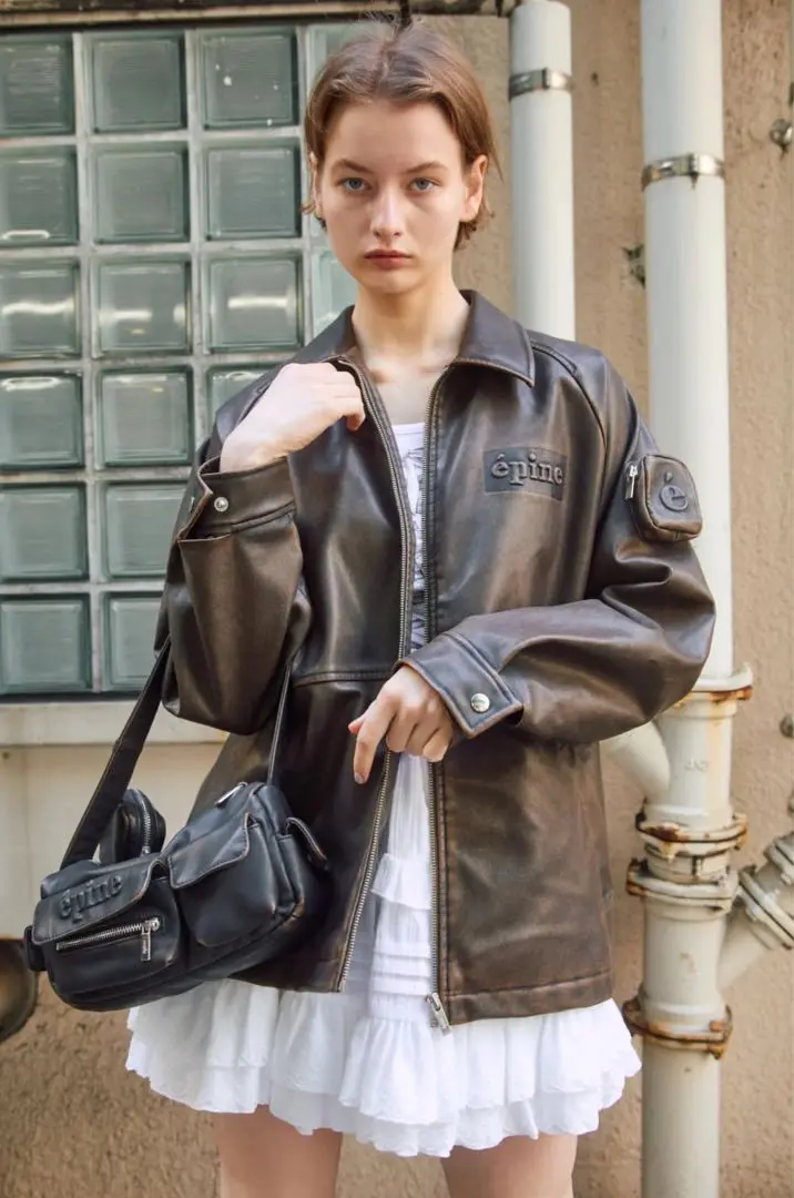 epine logo leather jacket pink レザージャケット épine logo lining leather jacket pink | épine
