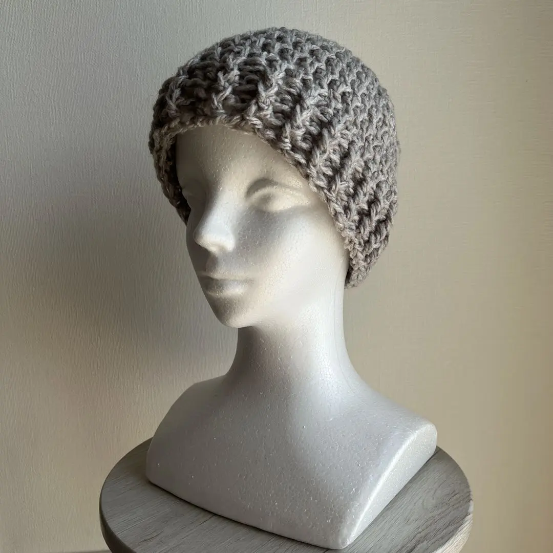 Thumbnail of Gray beanie, crochet, knit hat, handmade
