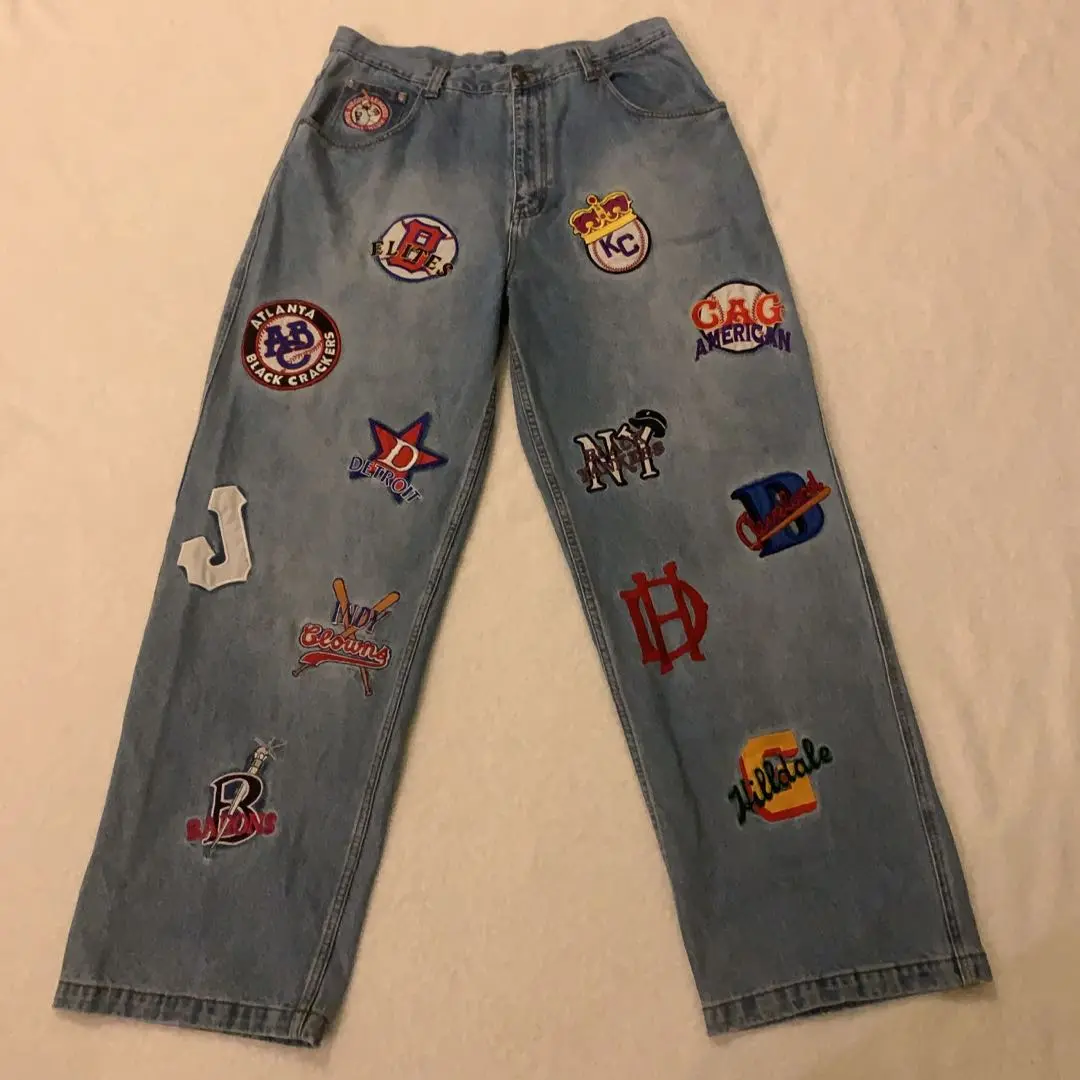 【希少サイズ W50】ニグロリーグ デニムパンツ　パッチワーク ワッペン 激レア サイズ】ニグロリーグ デニムパンツ パッチワーク