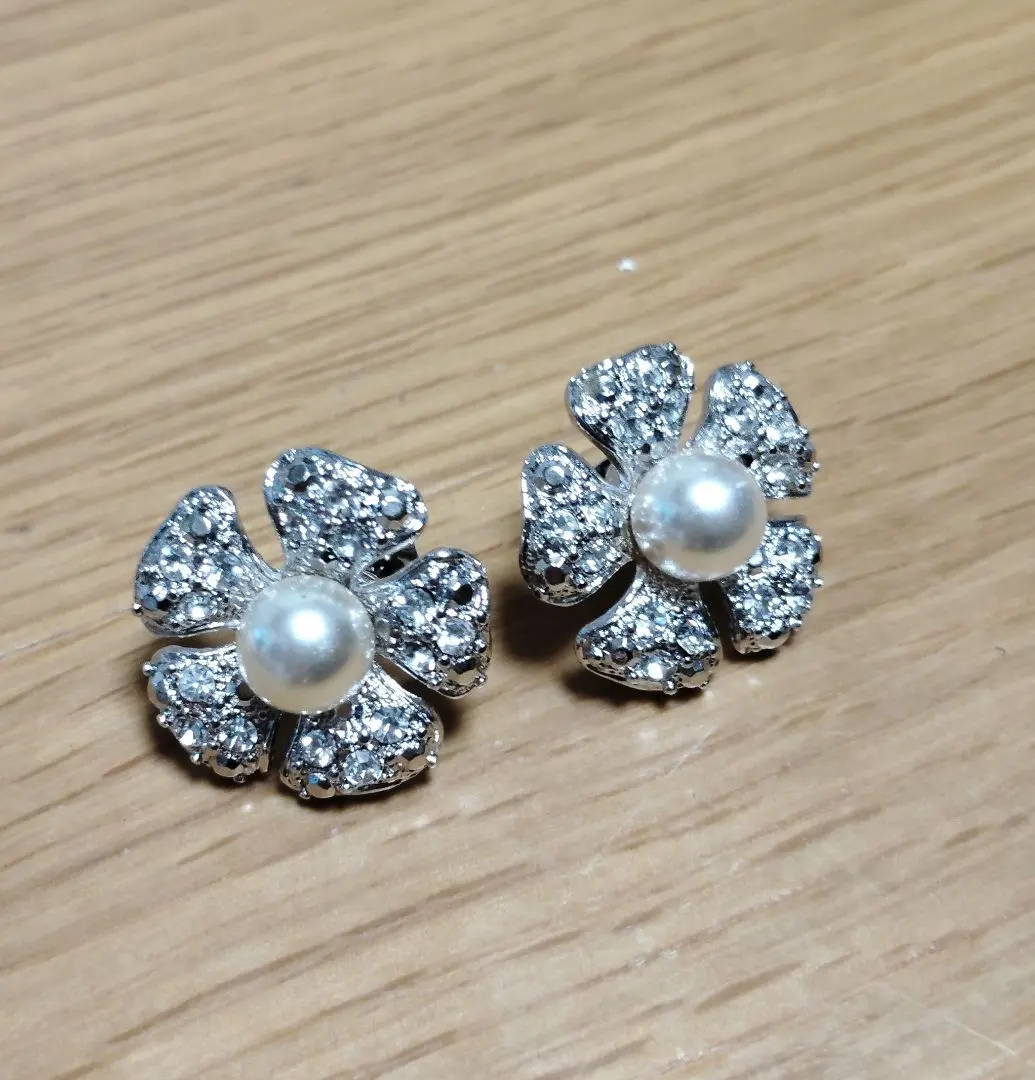 Thumbnail of Flower Pearl Earrings - Adorable & Cute for Adults - Made in Japan - Uses Silver Swarovski