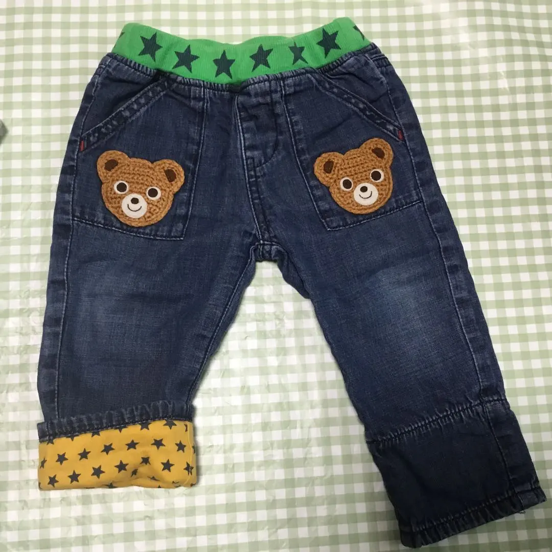 Thumbnail of Miki House Putti Embroidered Denim Pants 80