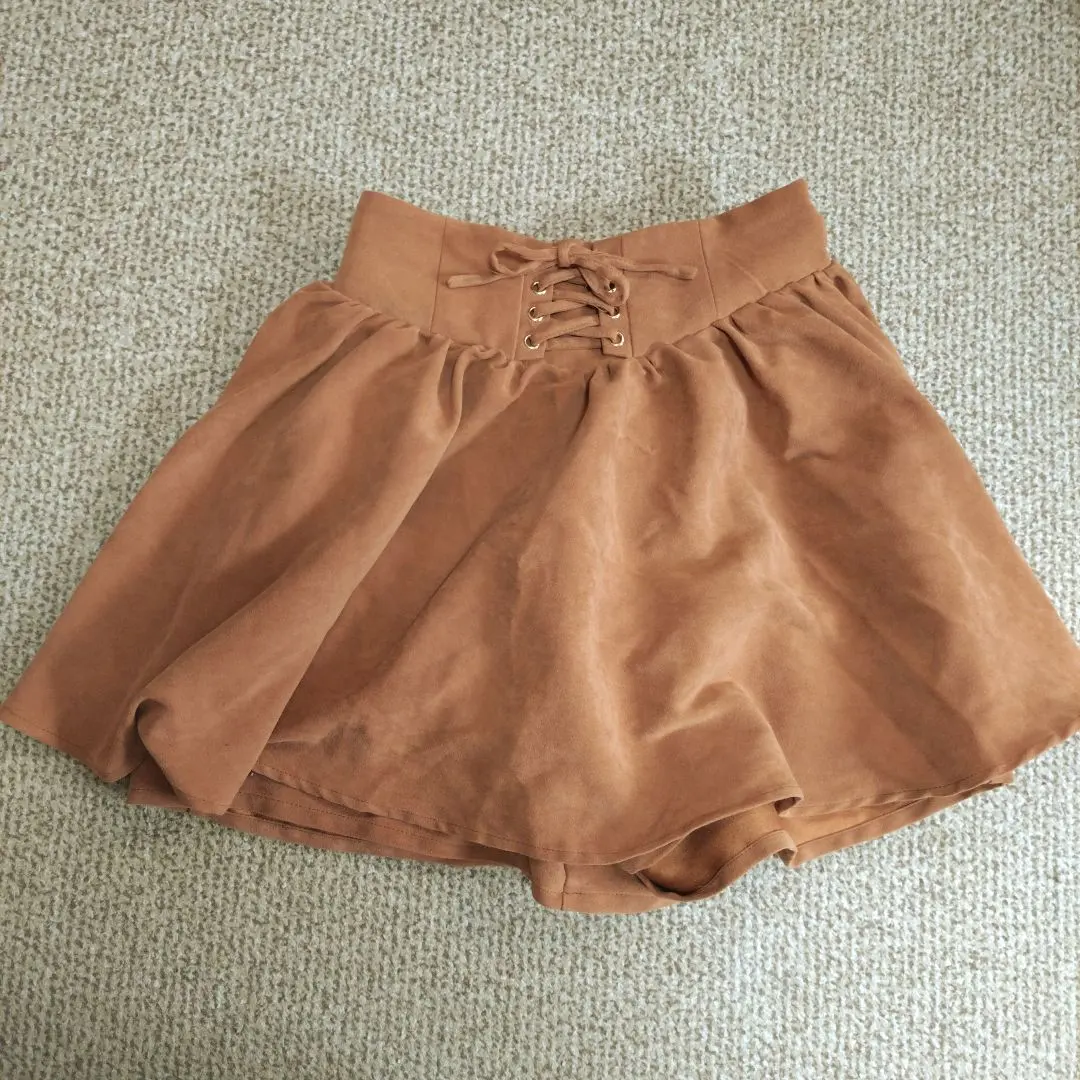 Thumbnail of nokea Brown Lace-up Pleated Mini Skirt (Culottes)
