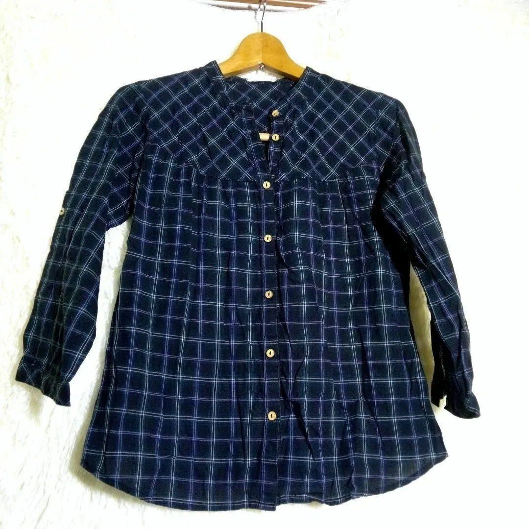Thumbnail of TATSUMI [M] Women's Casual Shirt Cotton Thin Check Dark Green 3/4 Sleeve